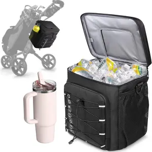 Golf Cart Cooler Bag Insulated - 12-Can Leakproof Soft Cooler Bag with Hook-and-Loop Lid,  Zippers, and Multi-Pockets for Accessories; Fits  Golf Push Cart