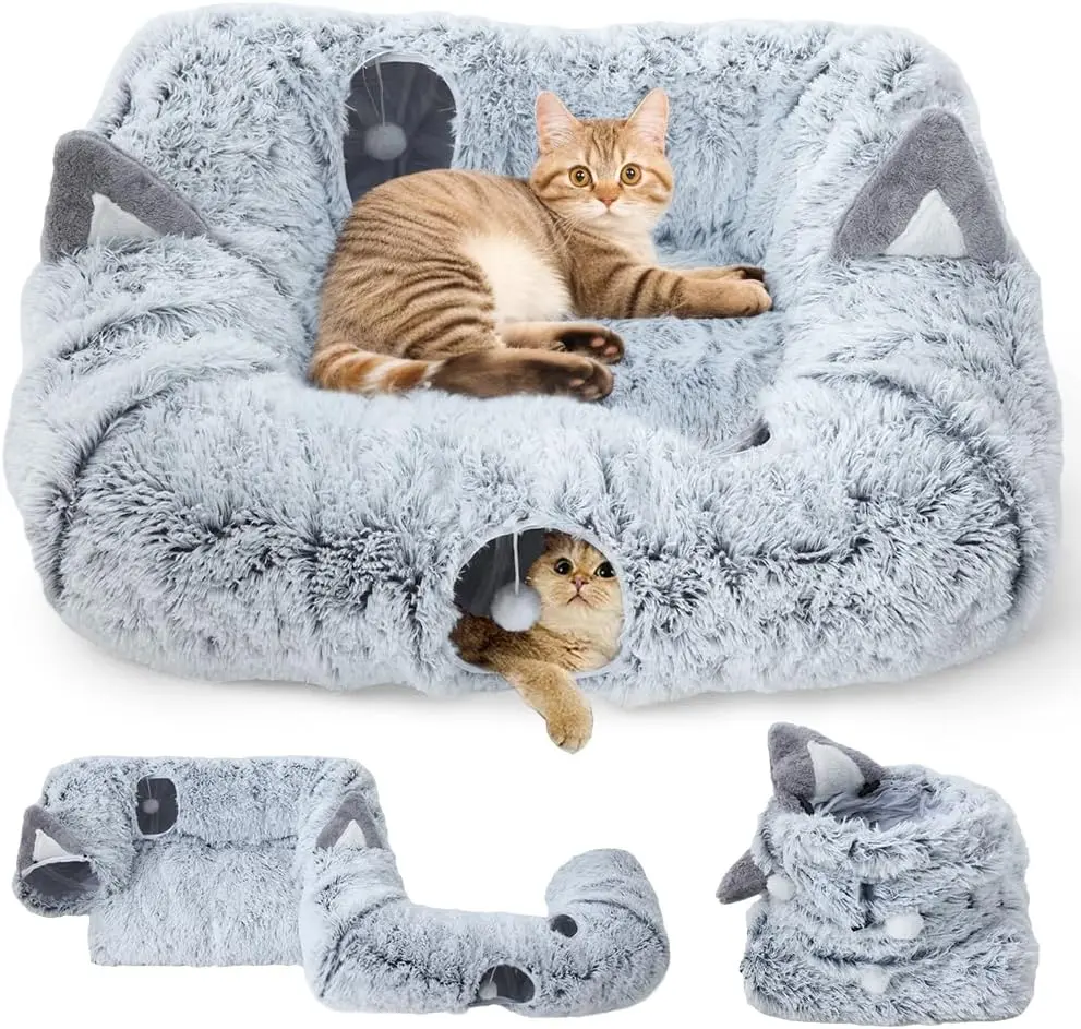 PETCOZIFE Collapsible Large Cat Tunnel Bed, Play Tube W/ Climbing Holes & Thick Resting Mat, Multifunctional Cat Tunnel Playground Toy Hideplace, Cat Play Tunnel for Small Medium Large Cats, dealsforyou, summerwins, restock, dealsforyoudays, DFYD