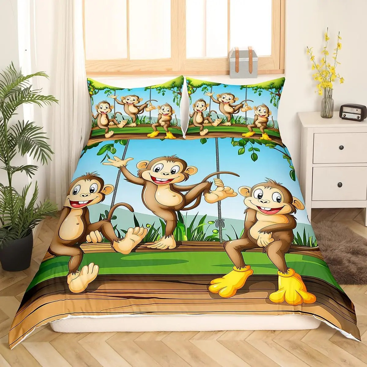 Cute Monkey Comforter Cover Set Cartoon Animal Bedding Set Duvet Cover