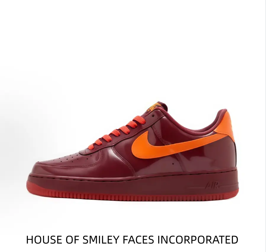 Burgundy Orange Patent Leather Low Top Sneakers Unisex Classic Cushioned Skate Casual Shoes