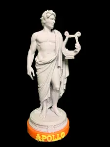Apollo 3D Printed Statue – God of Music, Light & Prophecy | Rock Marble Finish w/ Glow Orange Base & Glow Yellow Lettering