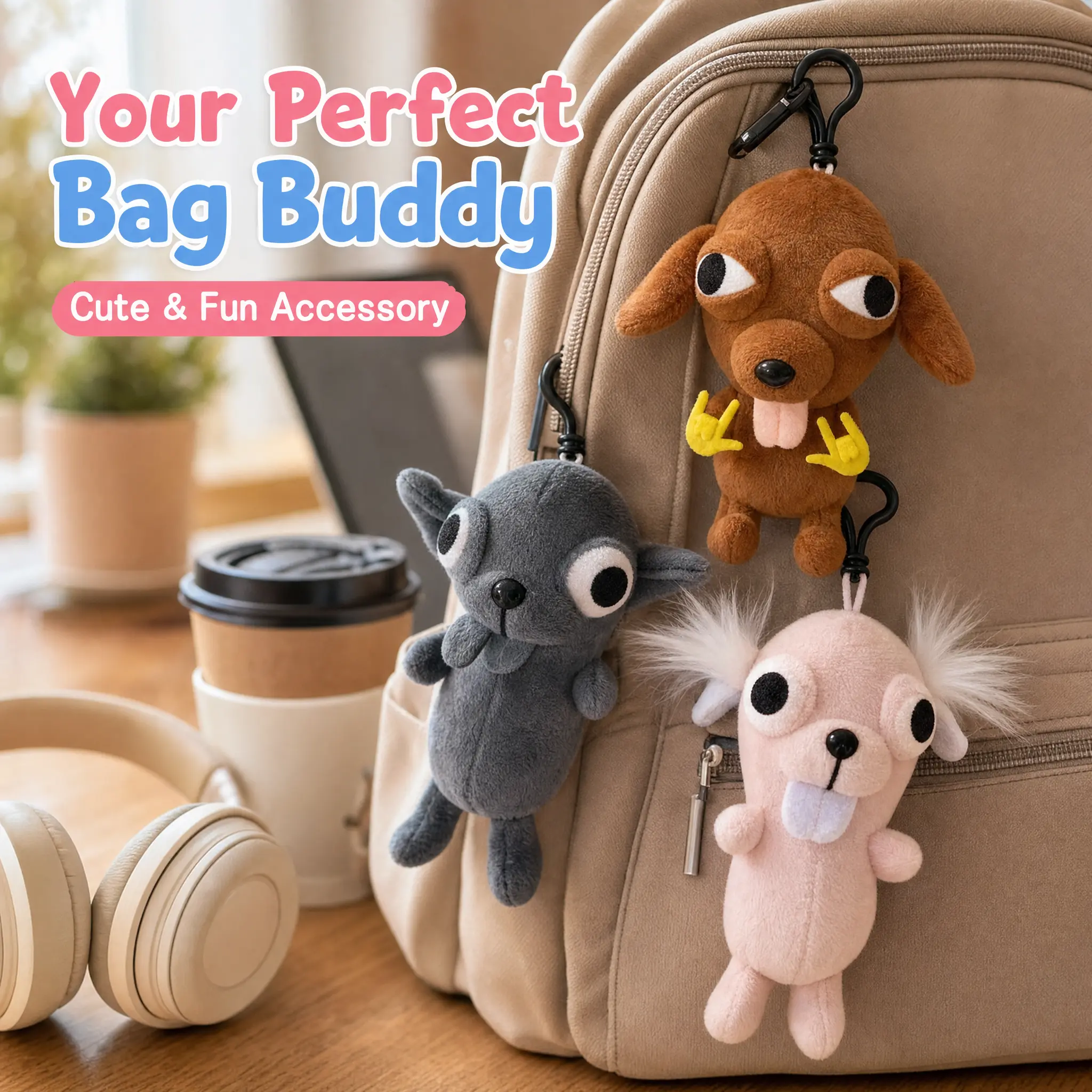 3 Pack Funny Chihuahua Plush Keychains - Cute Weird Dog Bag Charms, Soft Fluffy Key Ring Accessories for Backpacks, Unique Quirky Gifts for Teens & Dog Lovers