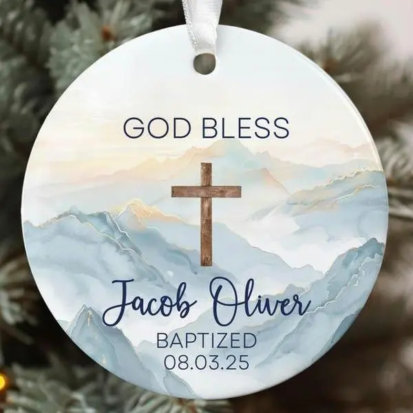 Personalized Baptism Ornament, Baptism Gift For Boy, Custom Christening Keepsake