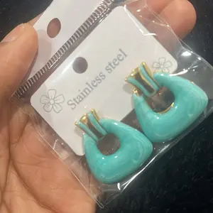 Stainless Steel Turquoise Snail Earrings with Gold Accents for Women's Fashion