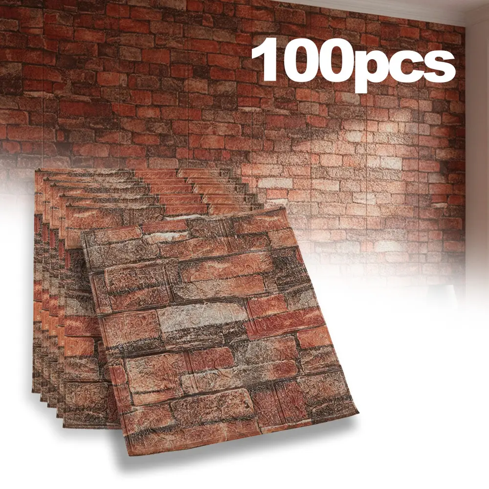 11/100pcs 3D Wall Stickers, Vintage Brick Pattern Wall Tiles, Foam Self-Adhesive Wallpaper, Peel And Stick Wallpaper Designs, Easy Peel & Stick, Decorative for Living Room Kitchen Bedroom Office