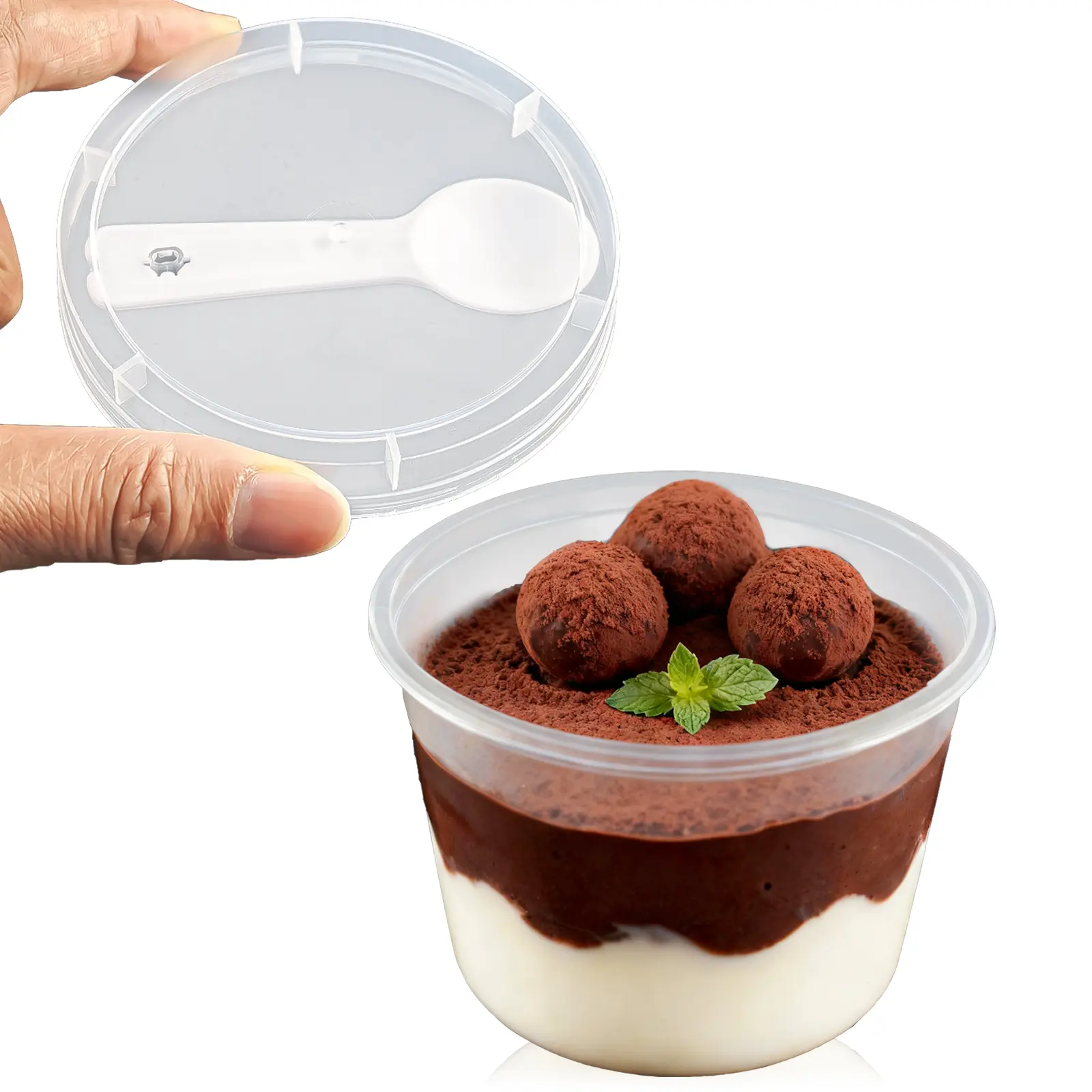 50-Pack 8 oz Clear Plastic Pudding/Jello Cups with Lids, Plastic Dessert Cups with Lids and Spoons, Mini Round Yogurt Parfait/Appetizer Cups with Spoons for Milkshakes/Fruit/Ice Cream for Parties campingessentials