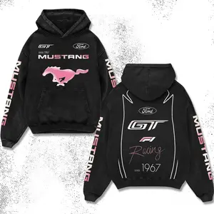 Retro Ford Mustang GT Racing Men's Hoodie Cotton, Formula One Cars World Championship Enthusiast, Apparel Streetwear Racing Team, Motocross Motobike Riders Supermotor MotoGear Clothing, Off-Road For Dirt Bike Fan