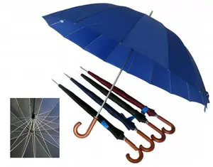 Curve 60 in. Arc Umbrella 1220C - 16 Ribs, Manual Open, Windproof, Jumbo Size, Wooden Curve Handle, Personal Use, Assorted Colors