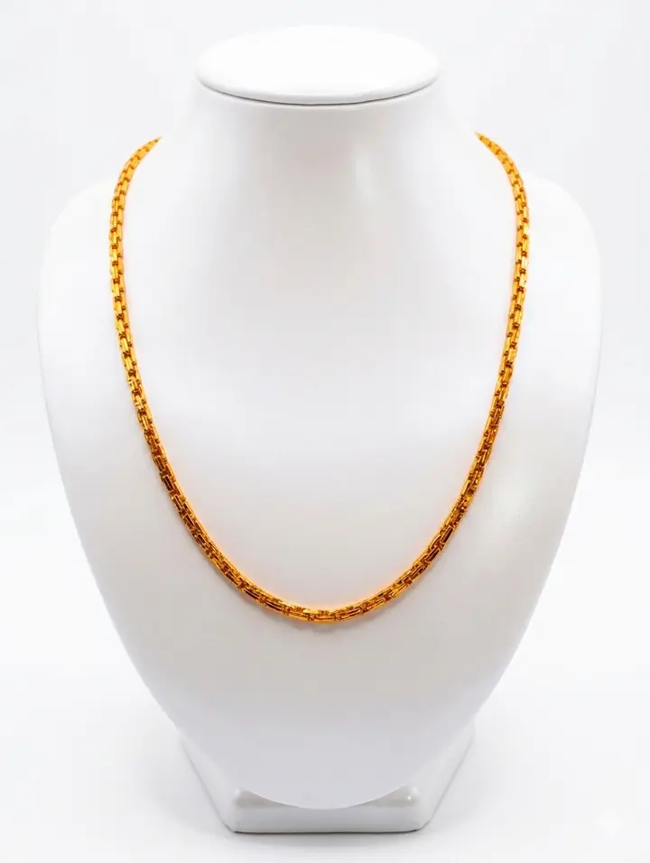 24K Yellow Gold Plated Textured Box Link Chain – Heavy Industrial Style Statement Necklace