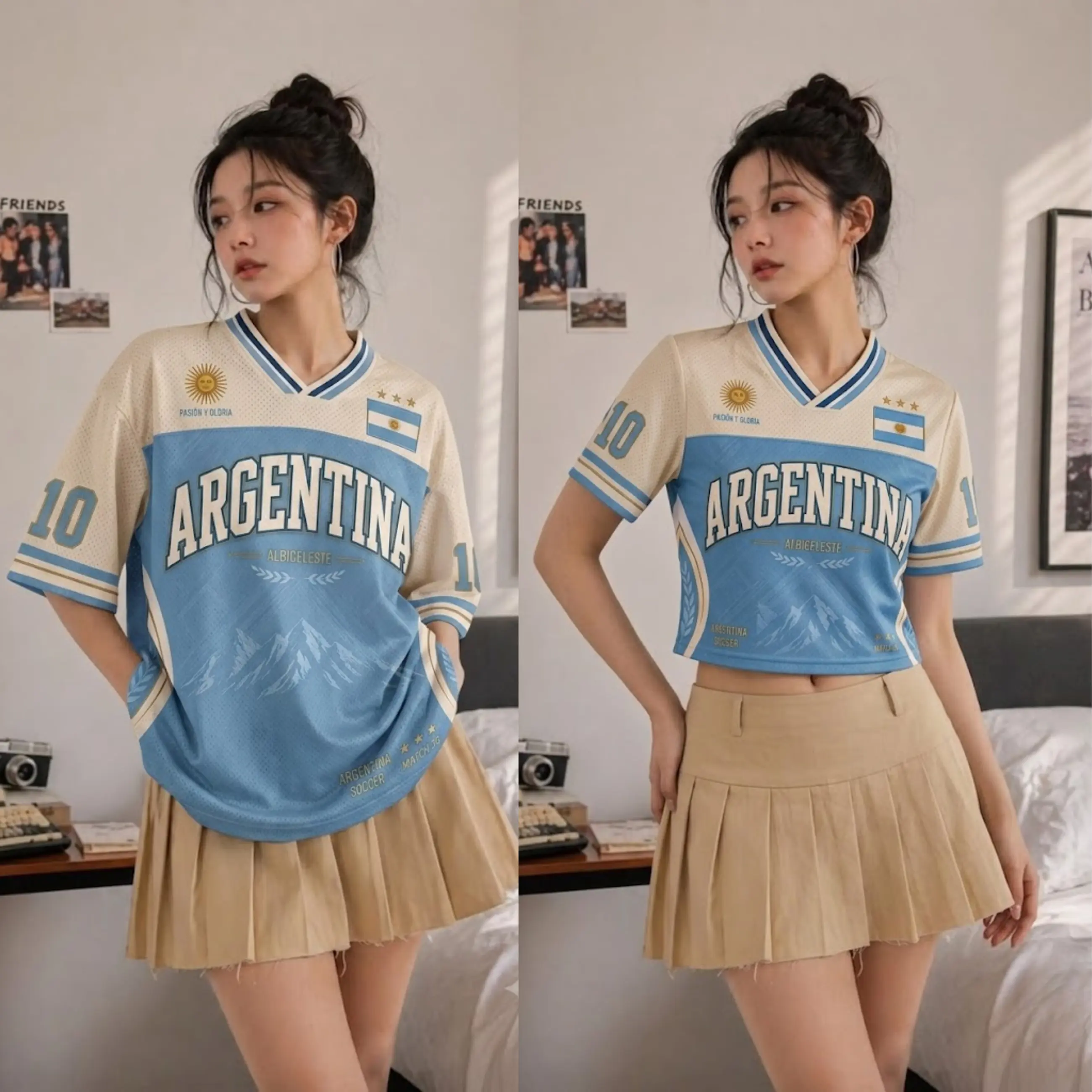 Custom Argentina Soccer Crop Top Jersey, Personalized Argentina Jersey Crop Tee, Game Day Shirt, Football Fan