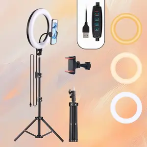 10" Ring Light Selfie Accessories with 43.3" Retractable Stand, USB-Powered Studio Light with 360° Adjustable Phone Clip Mount for TikTok Live Streaming/Makeup Tutorials, Video Light Perfect for Beauty Influencers#SummerWins
