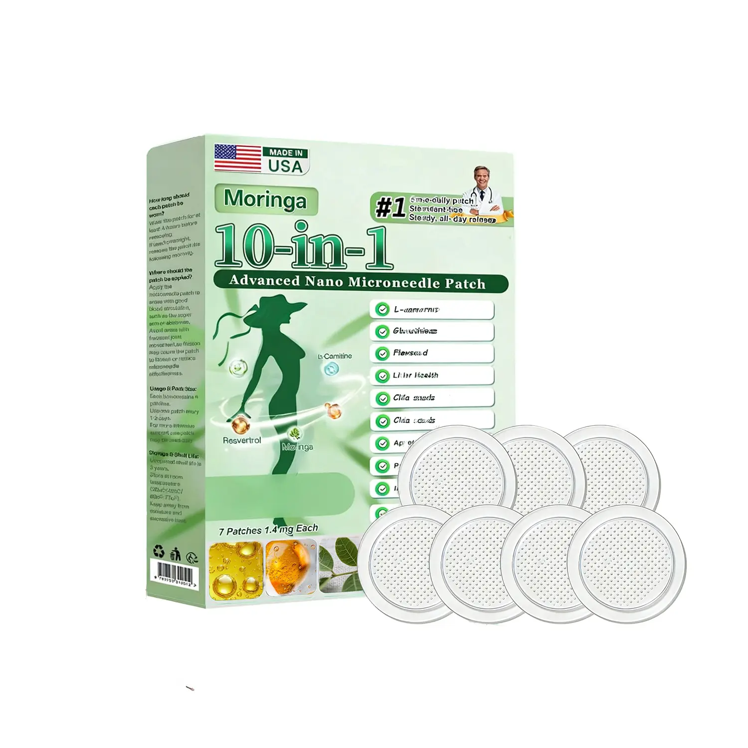 Advanced Moringa Nano Microdarts Patch, 10-in-1 Firming & Lifting Face Mask, Gentle Natural Formula for Radiant Skin, All Skin Types, Unisex Body Care