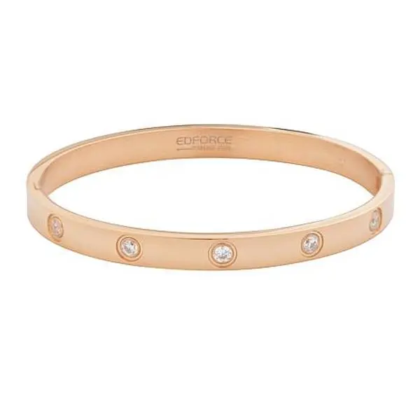 Stately Steel Cubic Zirconia Hinged Bangle Bracelet