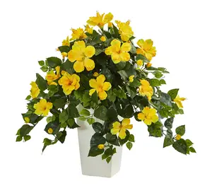 Nearly Natural Hibiscus Artificial Plant in Tower Planter