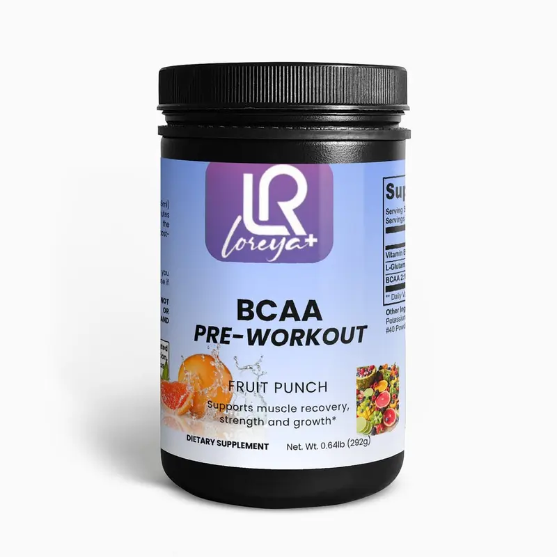 Loreya+ BCAA Shock Powder Fruit Punch 5000mg Branched-Chain Amino Acids & Glutamine for Lean Muscle Recovery 292g US Made