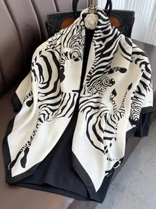 1pc Women's Lightweight Scarf and Shawl, Elegant /milk Color Zebra Print Square Shawl, Breathable, Versatile Fashion Accessory