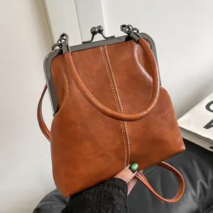 Women's Vintage  Leather Mini Handbag with Adjustable Crossbody/Shoulder Strap & Lock Closure - / Mini Purse, Polyester Lining, Casual & Dress Handbag