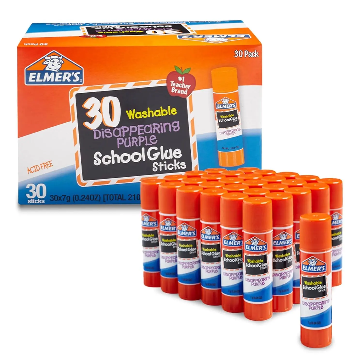 Elmer's Disappearing Purple School Glue Sticks, Washable, 7 Grams, 30 Count