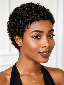 Human Hair Short Afro Kinky Curly Black Wigs for Women Natural Look Perfect for Daily Party Wear