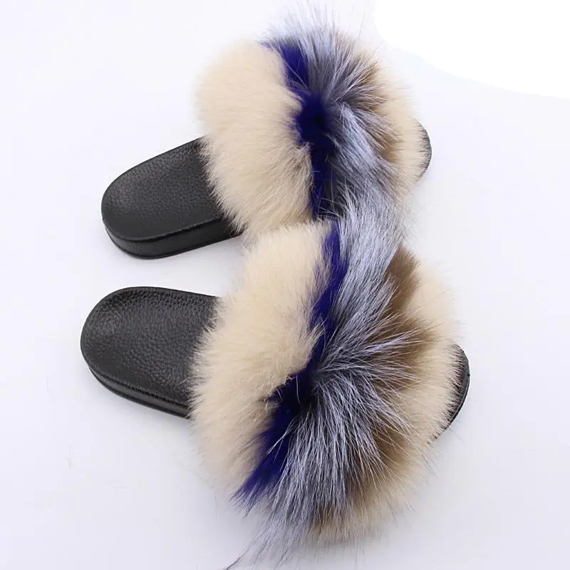 "EGYPT" Cream Navy Blue Sky Blue Brown Beige Striped Fur Fluffy Flip Flops™️ trending slippers fluffy slipper