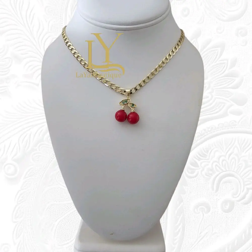 LaYaiBoutique #1084 Cherry Pendant Chain and Bangle 14k Gold Plated HIGH QUALITY
