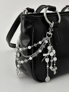 Sweet Cool Faux Pearl Beaded Bag Chain, Creative Heart Bow Fringe Purse Charm, Fashion Accessory for Handbags, Easy Attachment