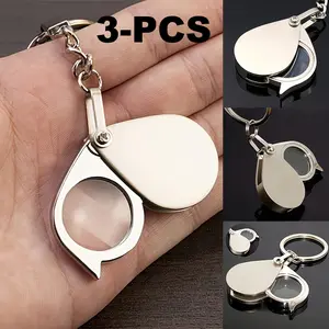 3Pcs 10X HD Magnifying Glass with UV Protection Stainless Steel Glass Lens Keychain Accessory Anti-Deformation Design Clear Len, Easy to Carry Magnifier - Perfect for Reading & Exploring Nature Gift