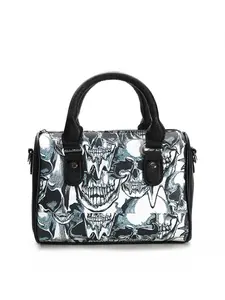 Skull Print Handbag, Dark Punk Boston Bag, Unique Shoulder Bag, Cool Skull Pattern Crossbody Bag, Small Dark Style Carryall, Pu Tote Satchel