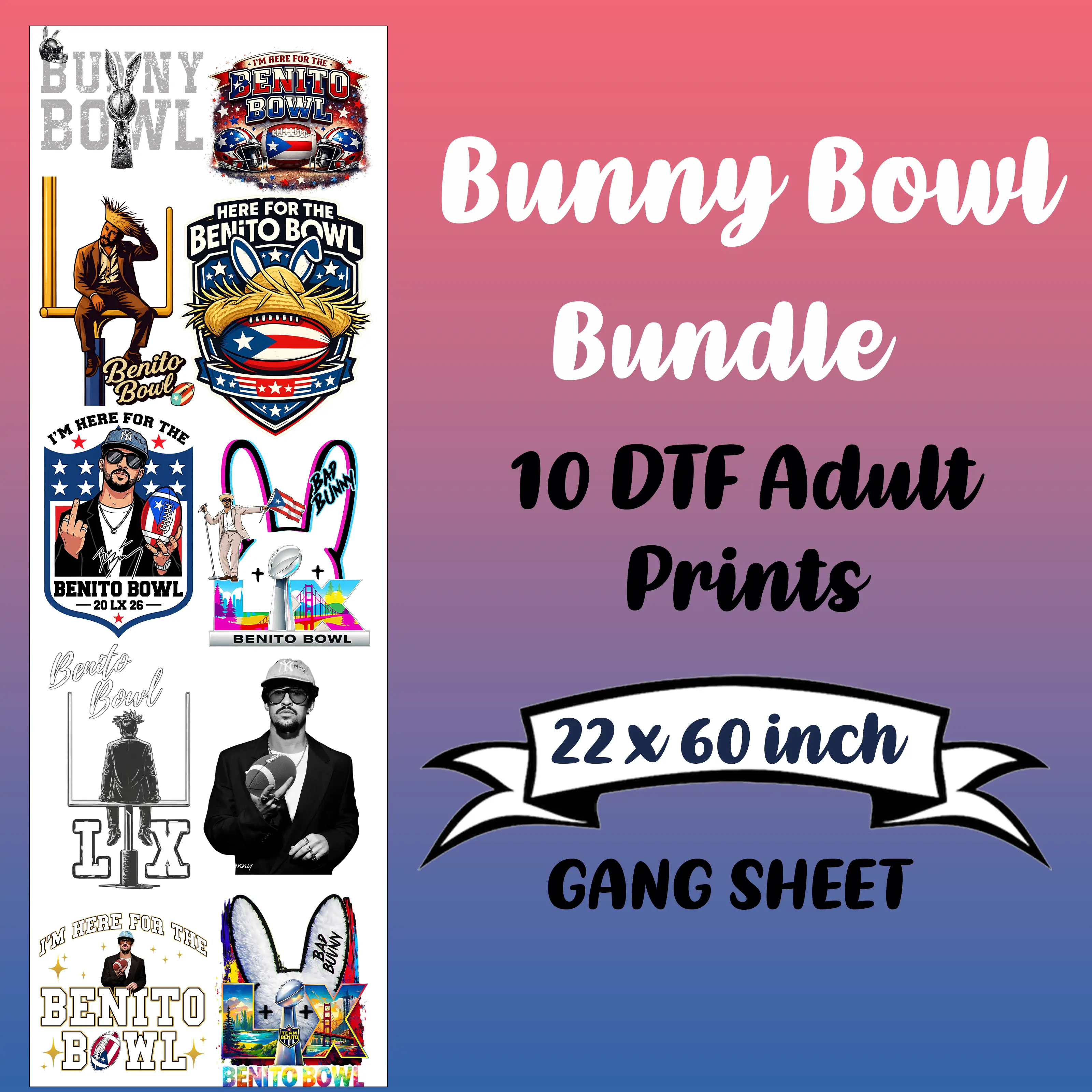 Bunny Bowl Bundle 10 Ready To Press DTF Transfers