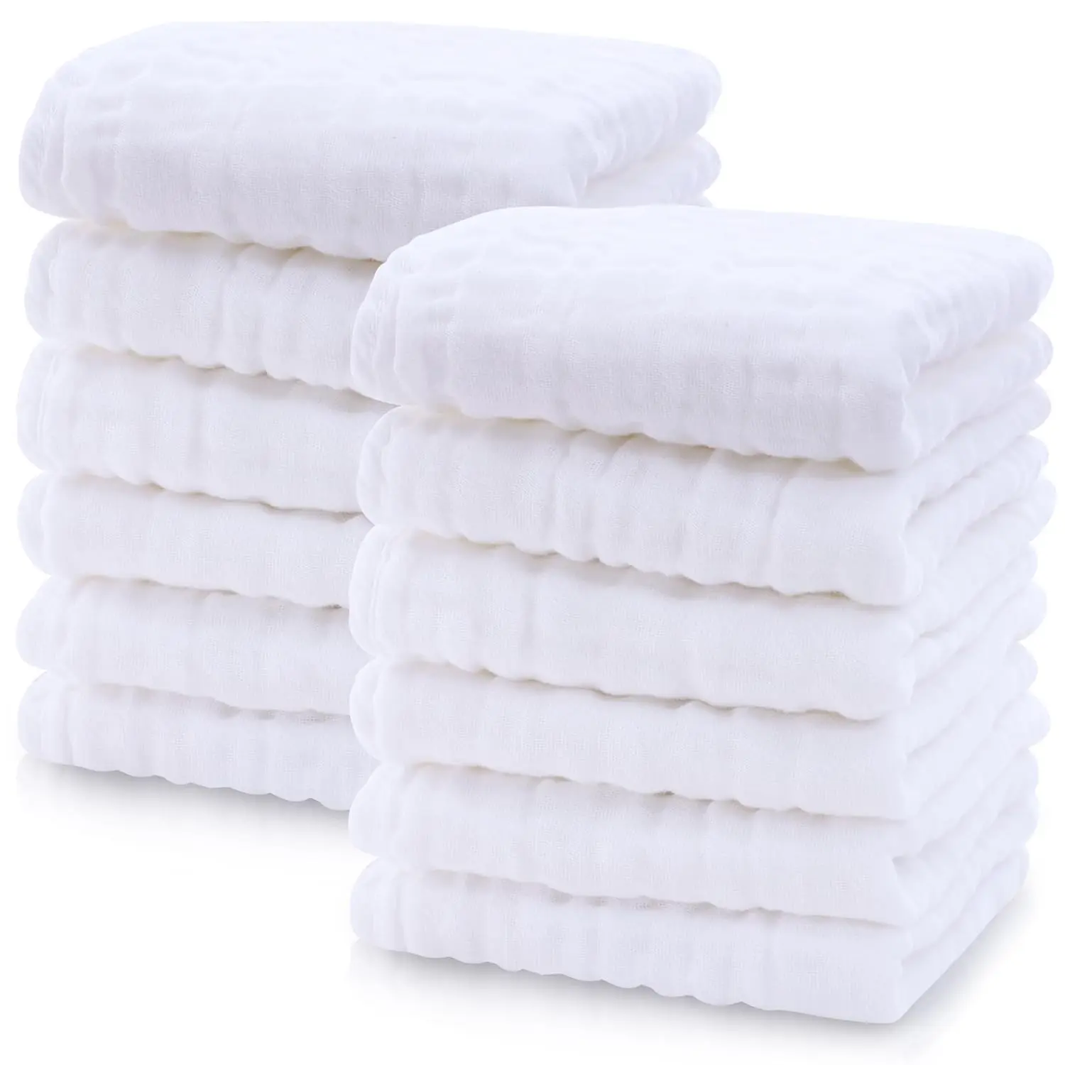 12 Pack Muslin  Washcloths - Large 12'' by 12'' - Ultra Soft  Cotton - Super Absorbent Burp Cloths for Unisex, Boy, Girl -White