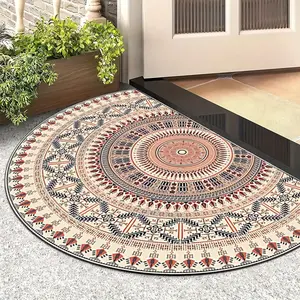 Retro Bohemian Style Half Round Welcome Mat, Soft Non-Slip Washable Carpet, Indoor Outdoor Home Decor, Suitable for Living Room Bedroom Kitchen Balcony Hallway, Boho Style Rug