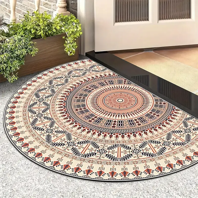 Retro Bohemian Style Half Round Welcome Mat, Soft Non-Slip Washable Carpet, Indoor Outdoor Home Decor, Suitable for Living Room Bedroom Kitchen Balcony Hallway, Boho Style Rug, Vintage Boho Rug, Household Decorative Rug, Boho Washable Rugs
