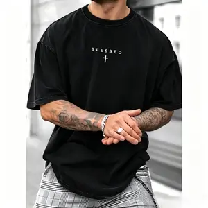 Men's Cross & Letter Print Round Neck Tee, Breathable Casual Street Short Sleeve T-shirt for Summer, Men's Top for Daily Wear