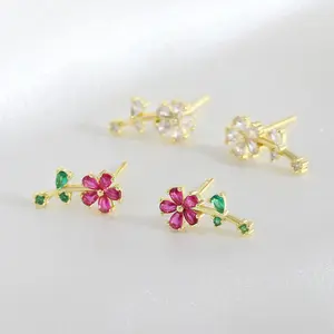 springtok Colorful/white zircon earrings, flower shape earrings for pierced ears, daily wear gift for women
