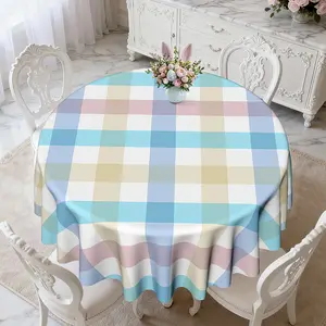 EastJia Made-in-USA Polyester Easter Tablecloth - Colorful Plaid,WHIMCHOIT, Country Rainbow Style, Washable, Reusable, Ideal for Holiday Gatherings, Easter Parties