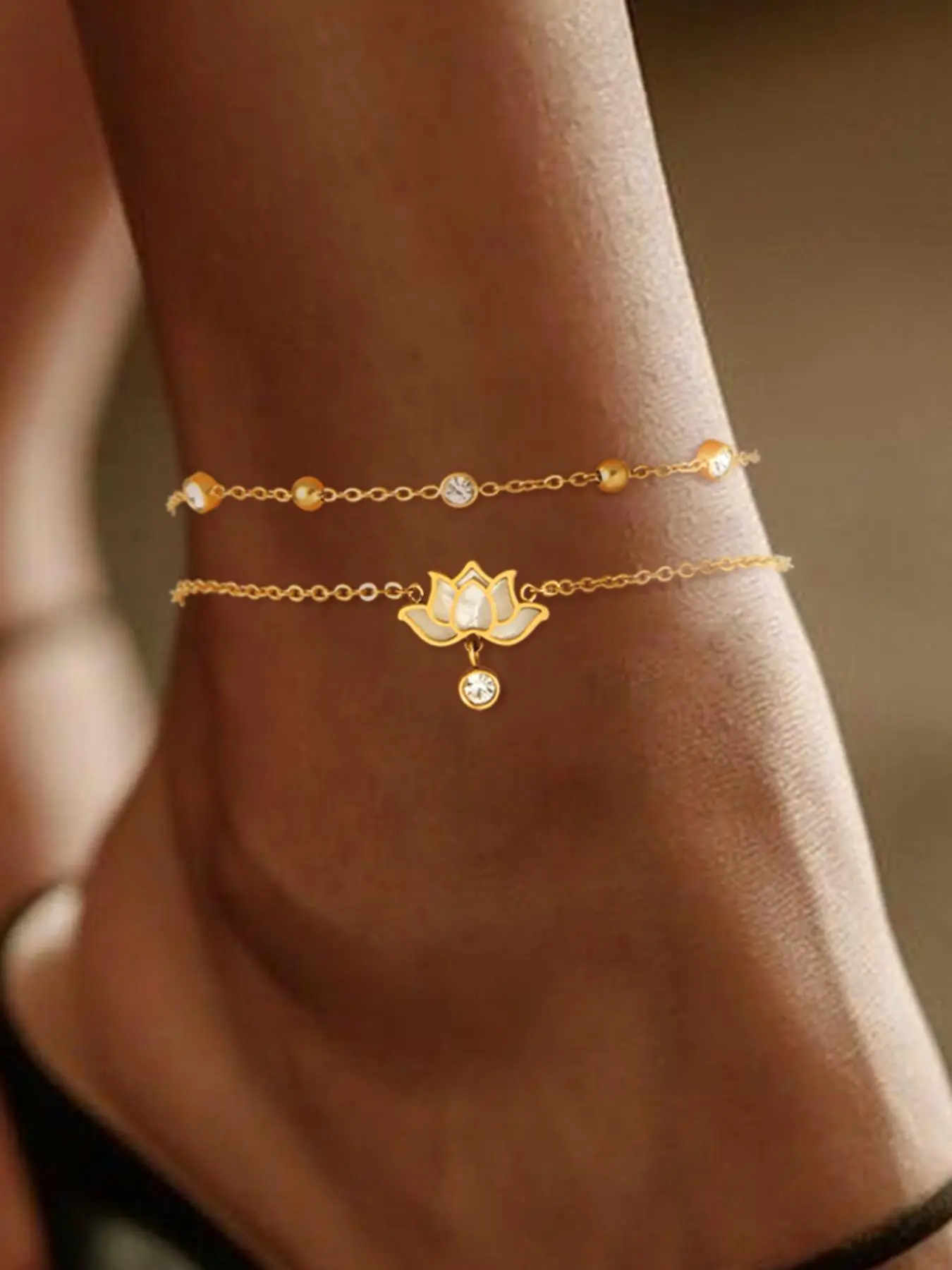 2024 New Style Lotus Design Layered Anklet, Adjustable Anklet for Women & Girls, Fashion Jewelry for Party, Daily Decor, Trendy All-match & Exquisite Jewelry for Birthday Gift