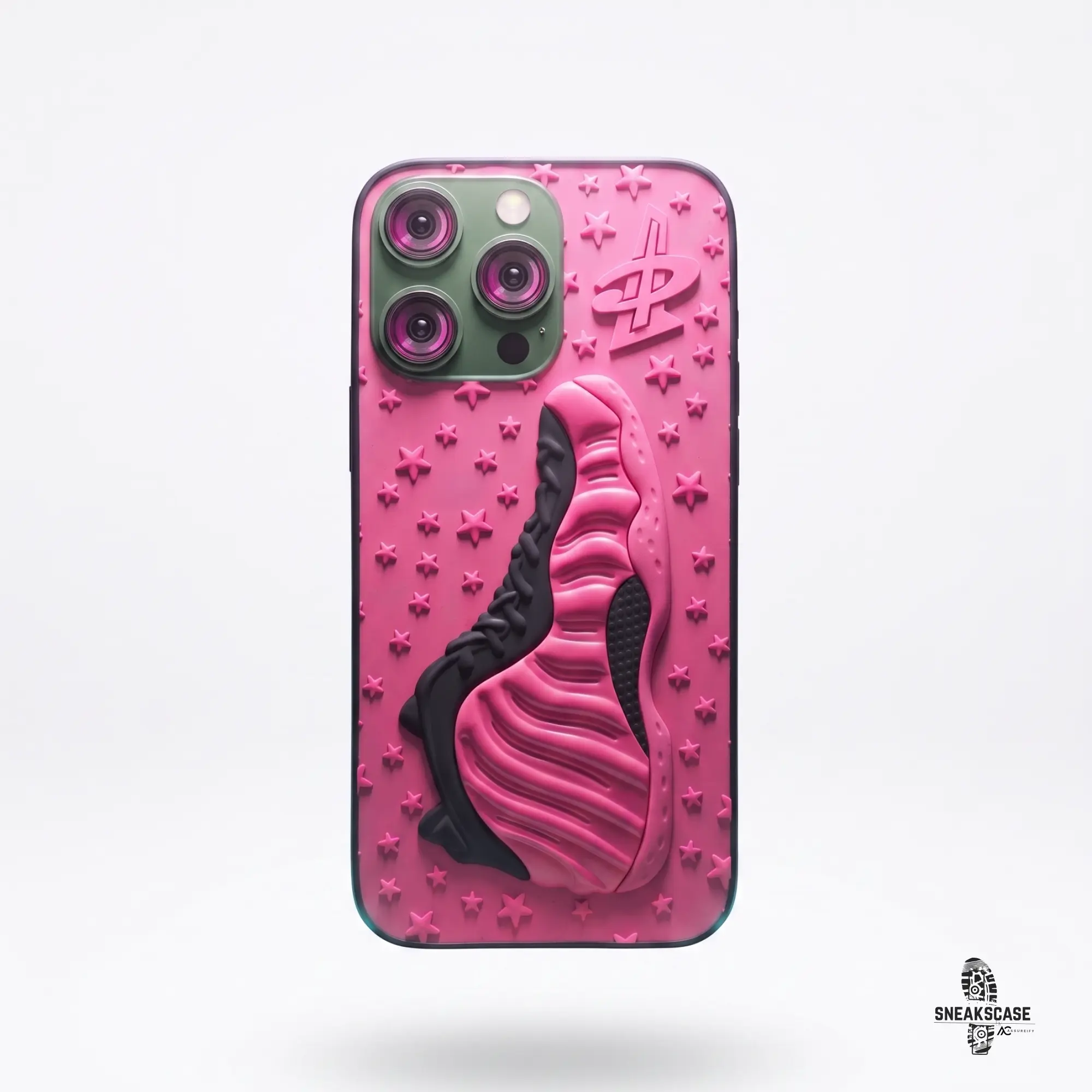 3D Streetwear-Inspired Urban Pink & Charcoal Black Silicone TPU Bumper iPhone Case - Shockproof Protection Phone Accessory, Protective Cover for iPhones