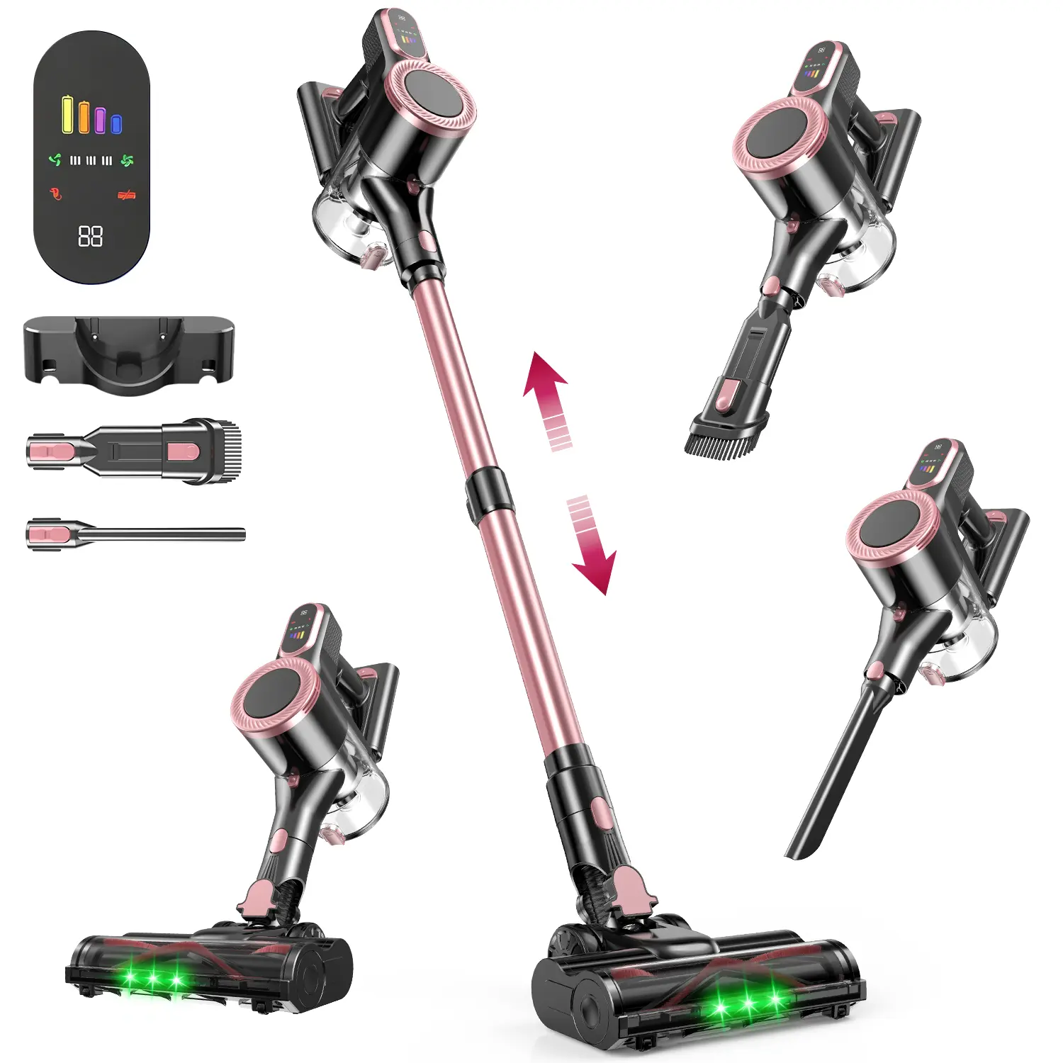 LIBINO Self-Standing Cordless Portable Vacuum Cleaner - 8-in-1 Powerful Stick Vac, Rechargeable Battery, LED Smart Display, Washable Filter, 45KPa, 50 Mins Runtime, for Pet Hair, Hard Wood Floor Vacuum Cleaner, Home Cleaning Tool