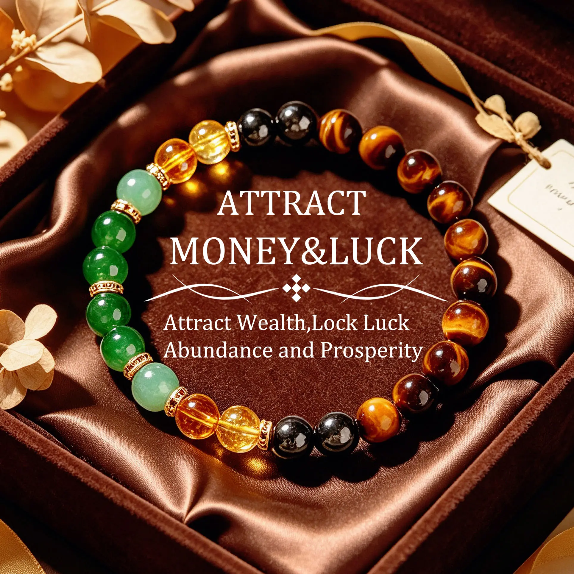 Unisex Matching Pair Bracelet with Black Agate & Tiger's Eye Stones, Casual Feng Shui Charm for Wealth & Good Fortune, Protective Daily Wear, Glass Stones