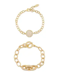 Mixed Crystal Disc & Link Chain Bracelet Set | 18K Gold Plated CZ Bracelets (Set of 2) | Dainty & Statement Layered Bracelets for Women