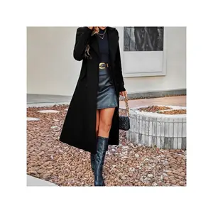 Women'S Elegant Double-Breasted Fleece Coat - Winter Warm Long Sleeve Trench Coat with Golden-Tone Buttons, Classic Solid Color (Beige/Navy/Black/Brown) |   Structured Fit & Smooth Texture |   Versatile Outerwear for Casual & Formal Occasions