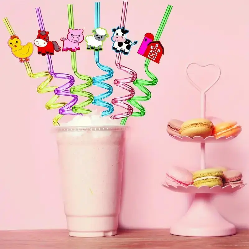Reusable Cartoon Animal Straws, 10 Pack Reusable Milk Water Straws, Perfect for Home Parties & Holiday Celebrations, Christmas Gifts