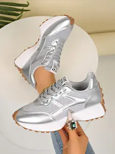 Agon Shoes Women Breathable Mesh Patchwork Sports Shoes, Thick Sole Height-Boosting Dad Sneakers, Lightweight Versatile Daily Casual Shoes, Patchwork Design Sneakers