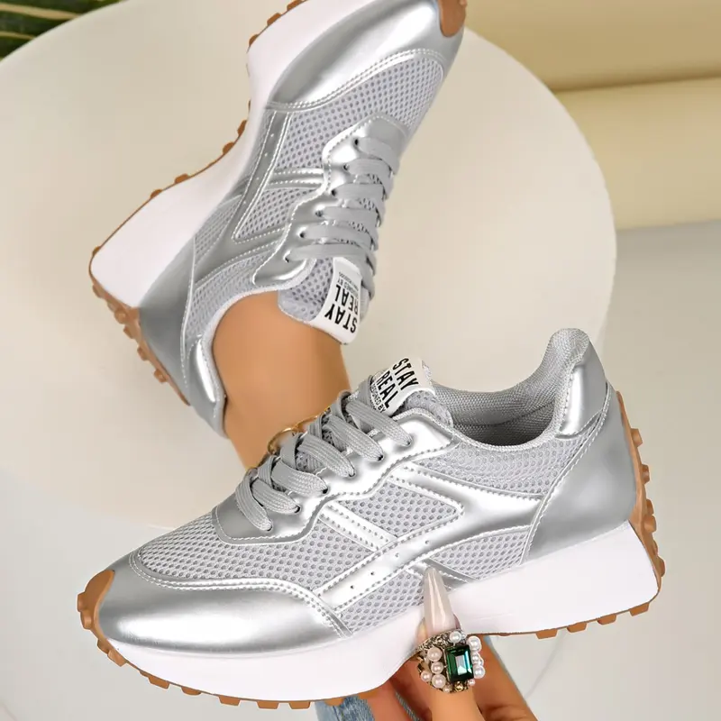 Agon Shoes Women Breathable Mesh Patchwork Sports Shoes, Thick Sole Height-Boosting Dad Sneakers, Lightweight Versatile Daily Casual Shoes, Casual Footwear Sneakers