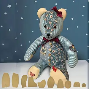 A Set of Floral Patchwork Teddy Bear Finished Doll, Handmade Vintage Fabric Stuffed Bear with Sewn Details, Ideal Decor & Birthday Christmas Gift