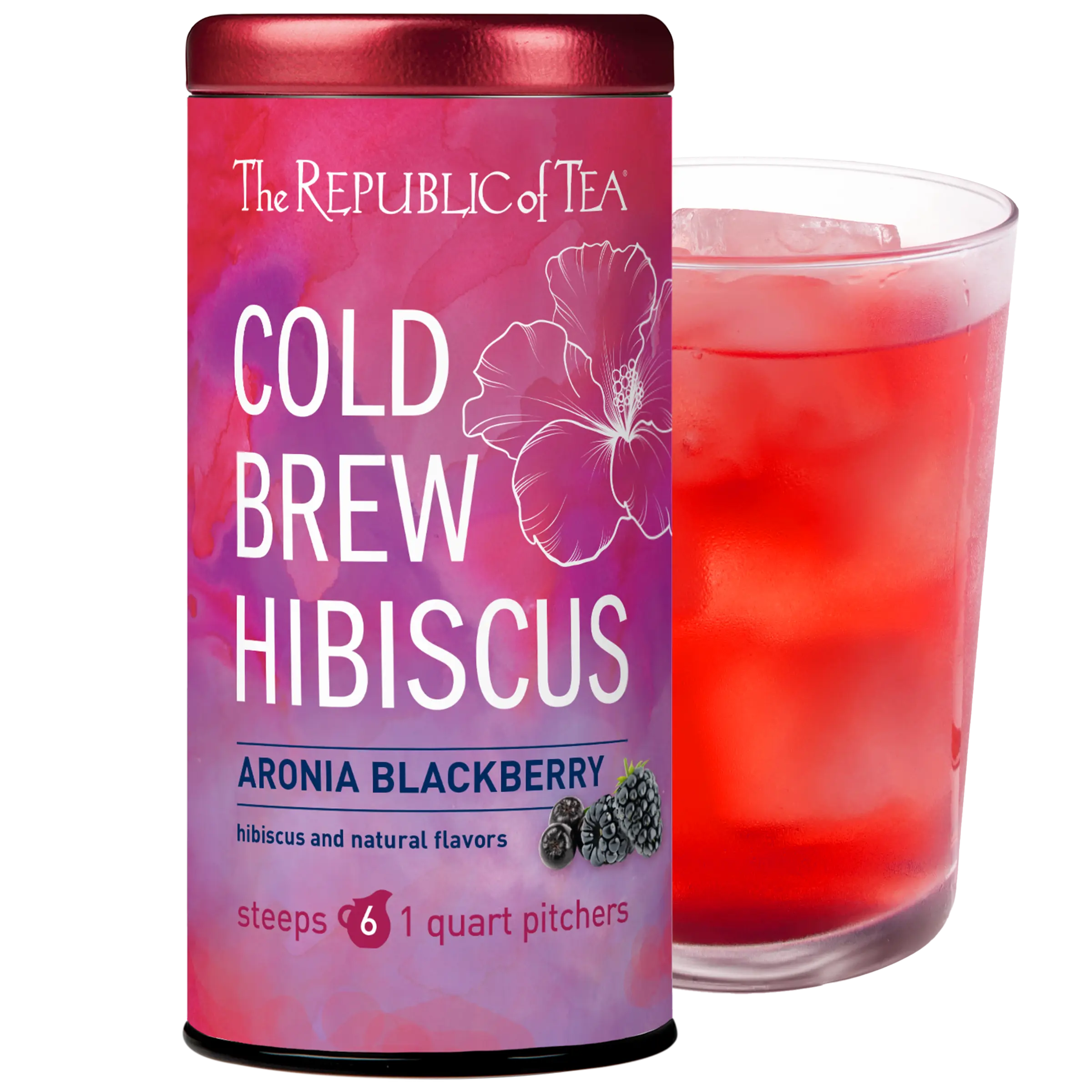 The Republic of Tea – Cold Brew Hibiscus Aronia Blackberry Iced Tea, Large Herbal Iced Tea Pouches, Steeps Six One-Quart Pitchers