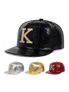 Unisex Metal K Letter Crocodile Print Baseball Cap, Adjustable Sun Protection Hat for Outdoor Travel Beach Vacation