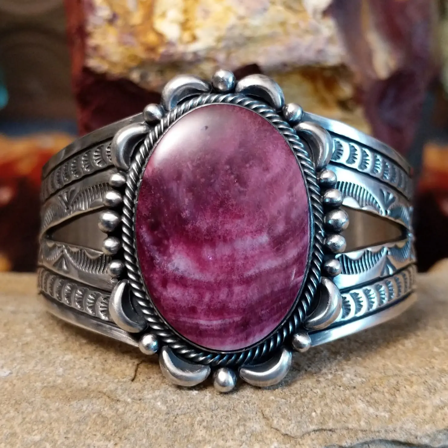 Large Purple Spiny Oyster Shell Cuff by Murphy Platero GJ-BRC-0138