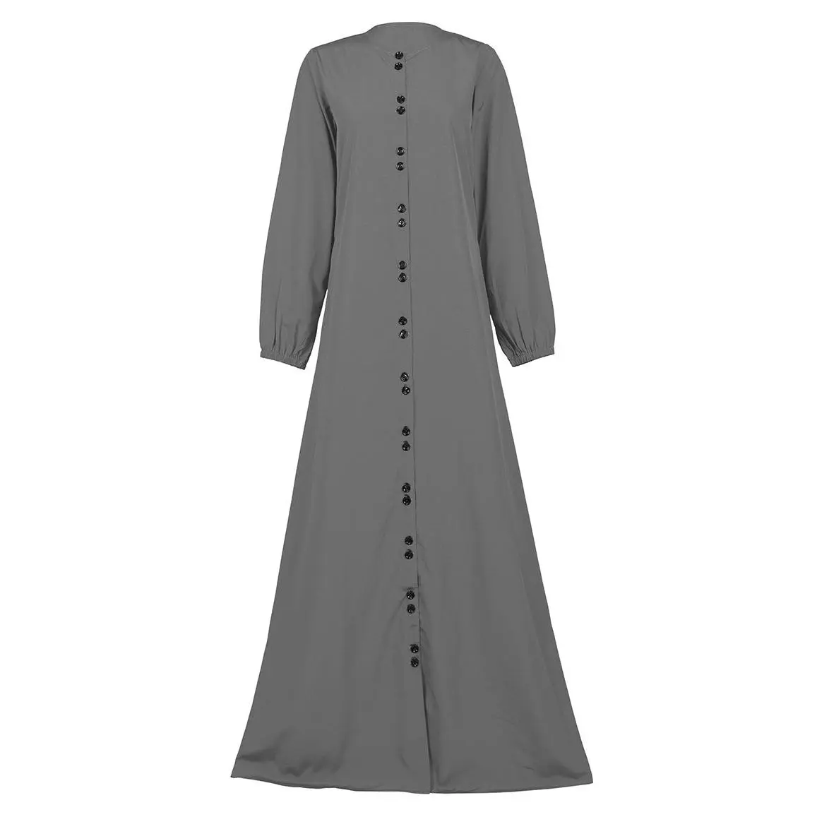 Women's Comfortable Grey Kashibo Basic Button Down Abaya With Pockets