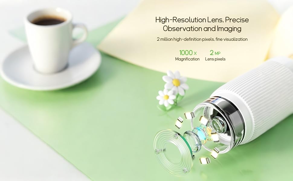 Microscope for Kids, SKYBASIC 2" IPS Screen 1000X Handheld Digital Microscopes HD Pocket Portable Mini USB Microscope Camera, PC Compatible, Science Edu Fun Birthday Gifts Toys for Children Students